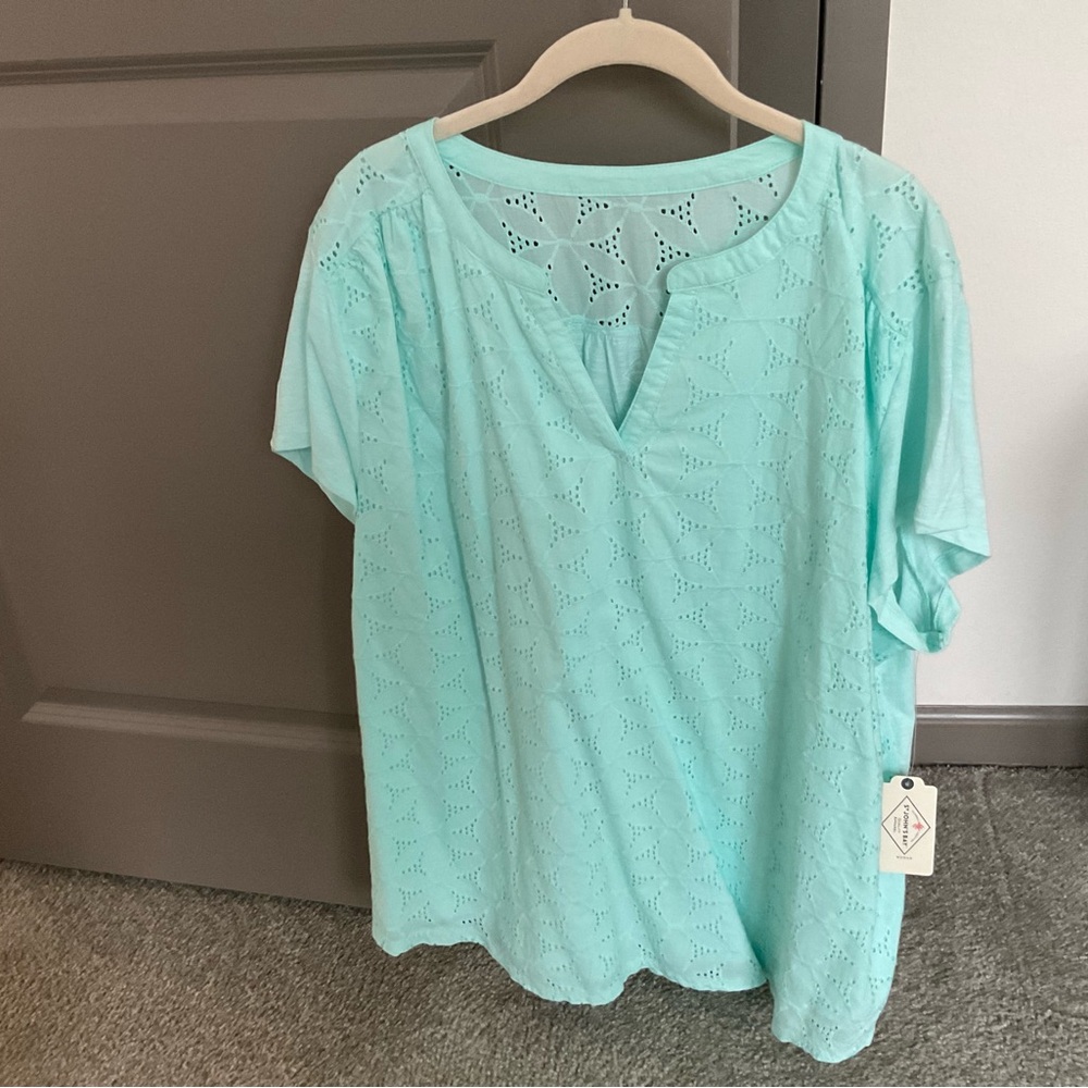 St. John's Bay Aqua Blouse Relaxed Buttoned Style